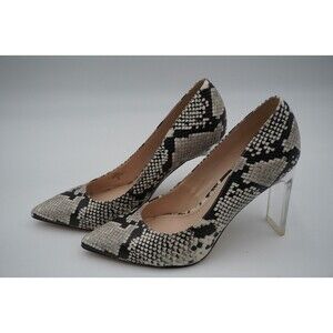 SNAKESKIN EMBOSSED PUMP LUCITE BY NINE WESTCLEAR HEEL WITH CUSHION FOOTBED SZ 9